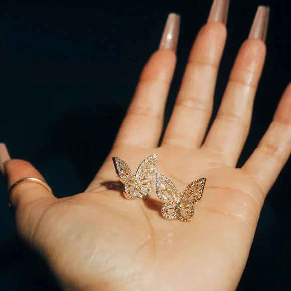 Butterfly crystal earrings and rings set 4pieces - Picture 7 of 8